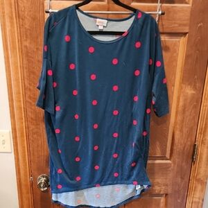 LuLaRoe Blue and Pink Polka Dot Short Sleeve Top